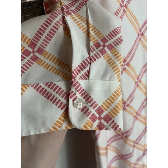 Chicos 2 Womens Shirt Size 14 3/4 Sleeve No Iron Button Down Front Pink Orange - Picture 4 of 7